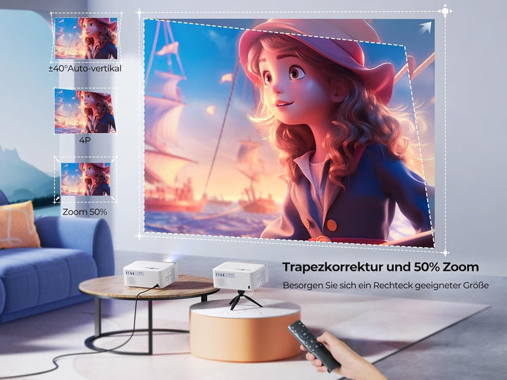 TOPTRO Beamer 4K Unterstützt Eingebauter Android TV, 750 ANSI WiFi Bluetooth Beamer Full HD 1080P, B