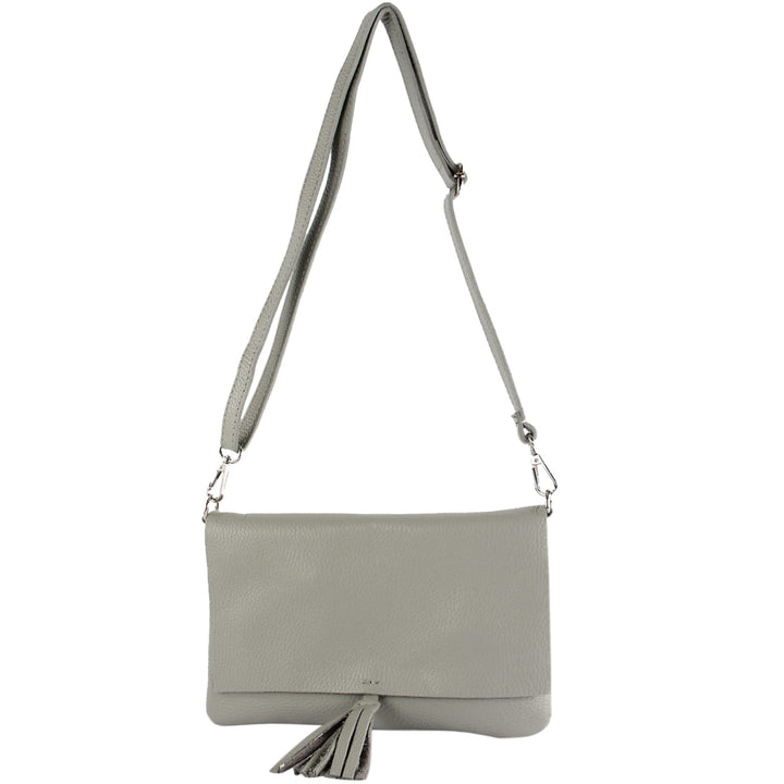 modamoda de - T242 - ital. Leder Clutch Umhängetasche Small Telegrau, Telegrau