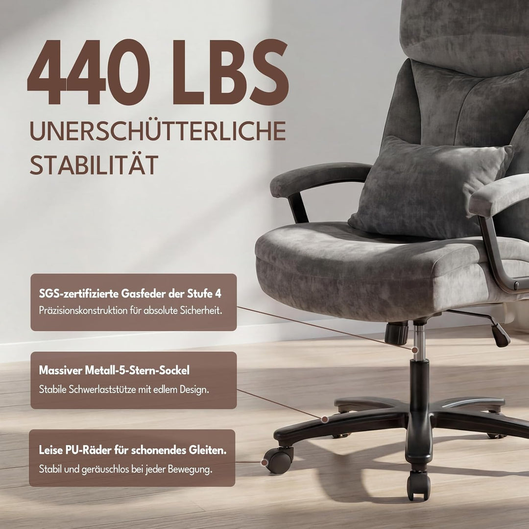 Ergonomischer Bürostuhl 200KG Schreibtischstuhl mit 4-stufiger Gasdruckfeder, Hoher Rückenlehne und
