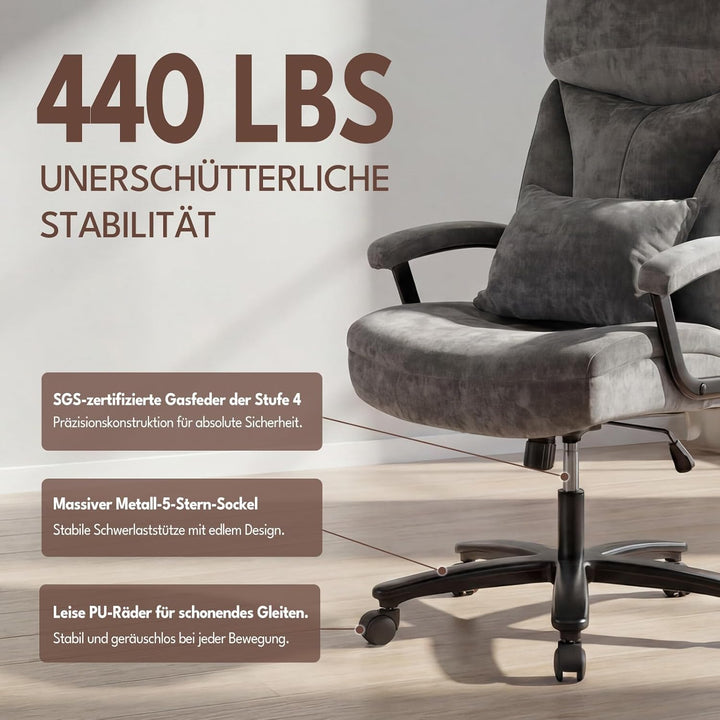 Ergonomischer Bürostuhl 200KG Schreibtischstuhl mit 4-stufiger Gasdruckfeder, Hoher Rückenlehne und