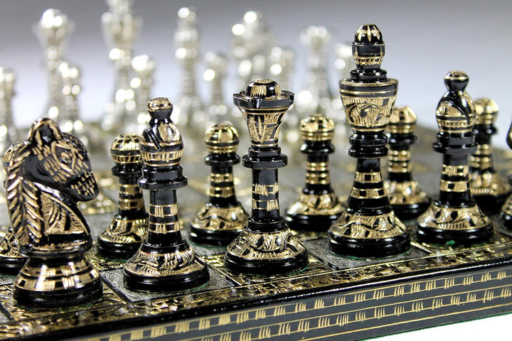stonkraft Sammlerstück Messing Schachbrett mit 100% Messingfiguren Schachfiguren Münzen