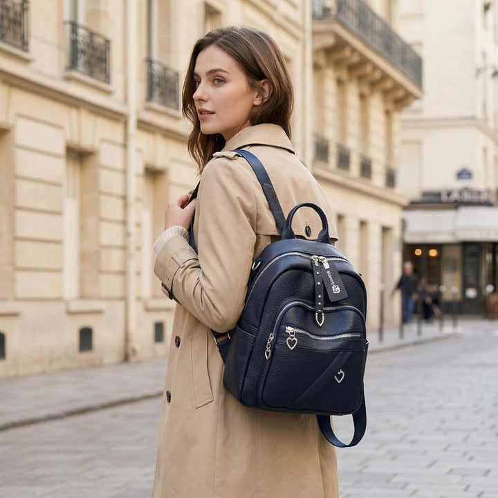 JANSBEN Leder Rucksack Damen Klein, Elegant Cityrucksack Modern Anti-Diebstahl Tagesrucksack Backpac