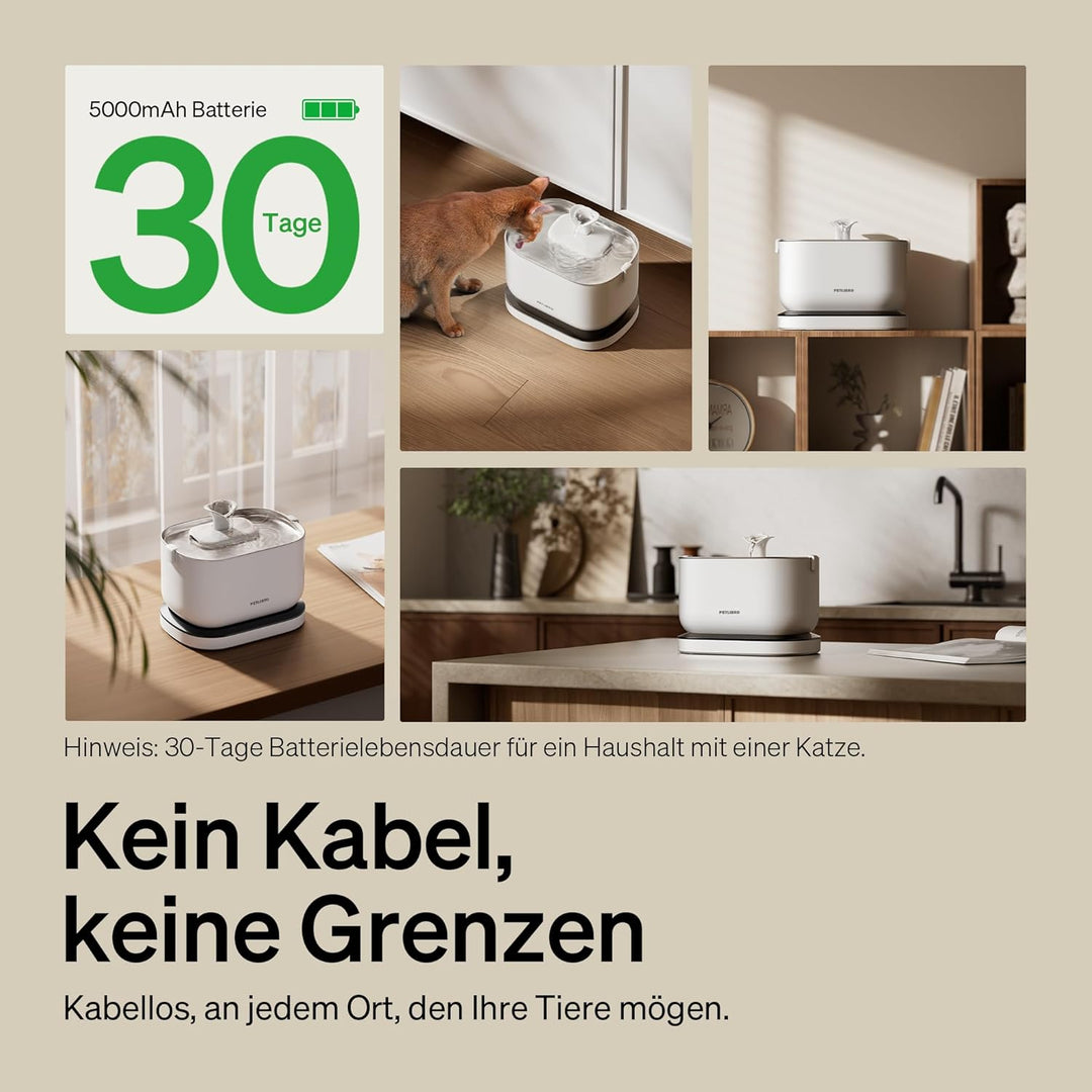 PETLIBRO Trinkbrunnen für Katze Kabellos mit Bewegungsmelder, 2,5L/84oz Dockstream Batteriebetrieben