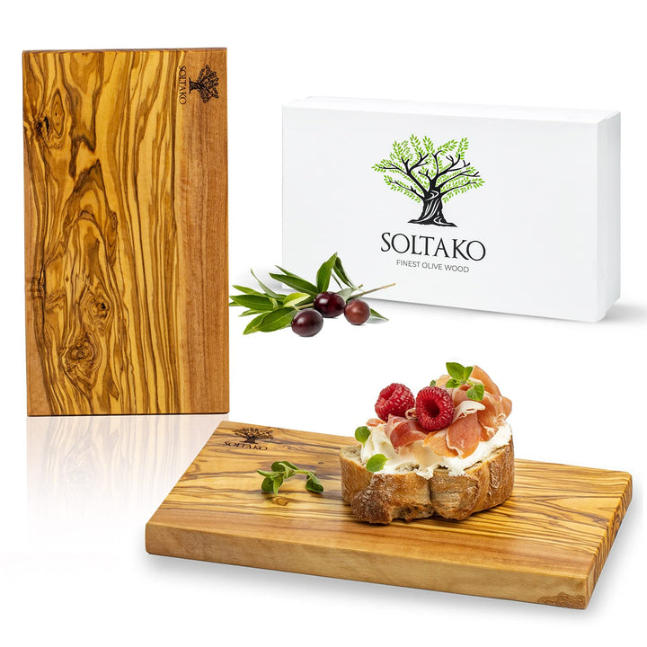 SOLTAKO Premium Frühstücksbrett aus Olivenholz - 2er Set, 2