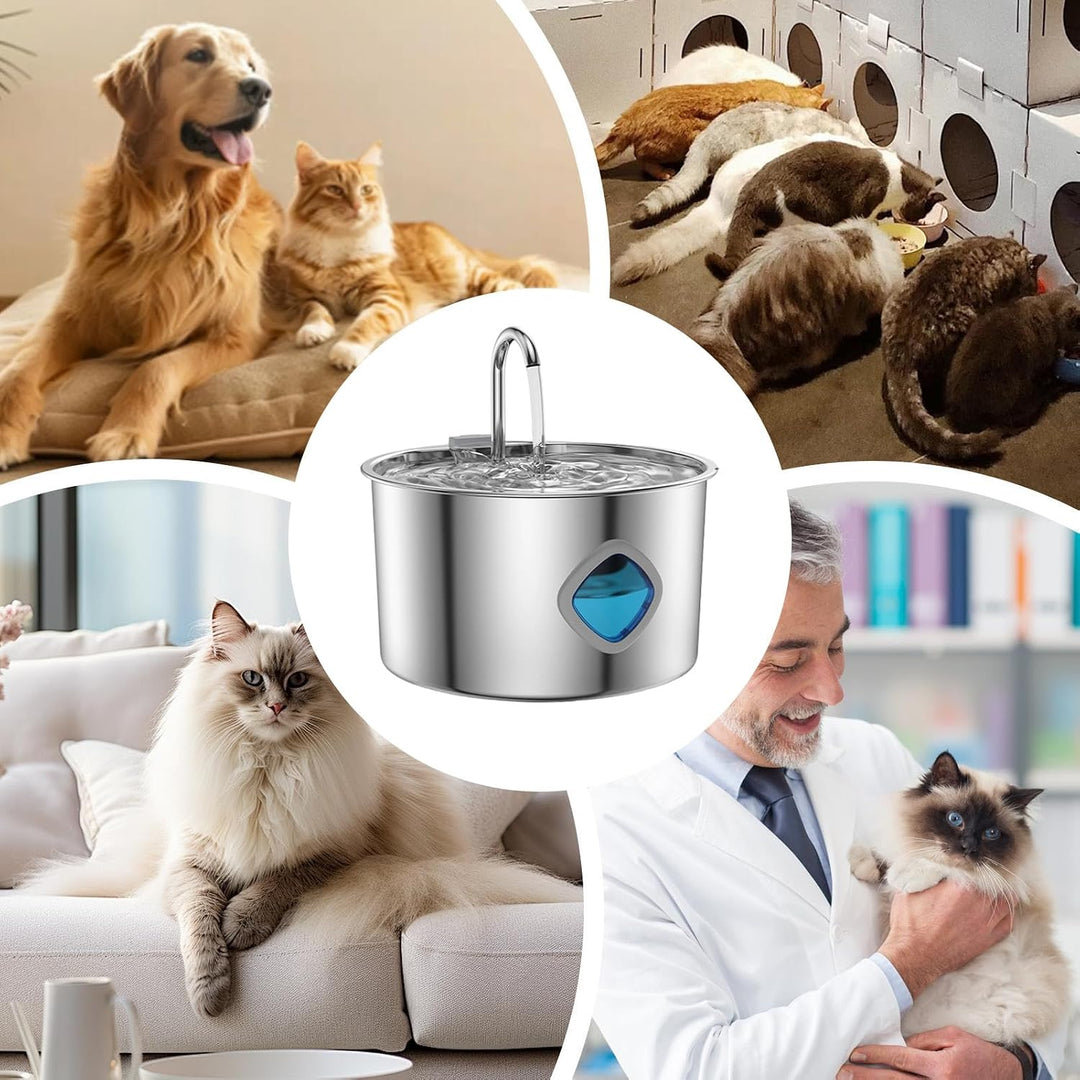 Cat Water Fountain, 3.2L Drinking Dispenser, Stainless Steel Bowl, Automatic Sturdy Design, Easy Cle