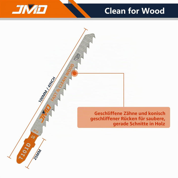 JMD 30 x T101D Holz Stichsägeblätter Set 100mm 6TPI Sägeblätter Stichsäge für Holz und Kunststoffsch