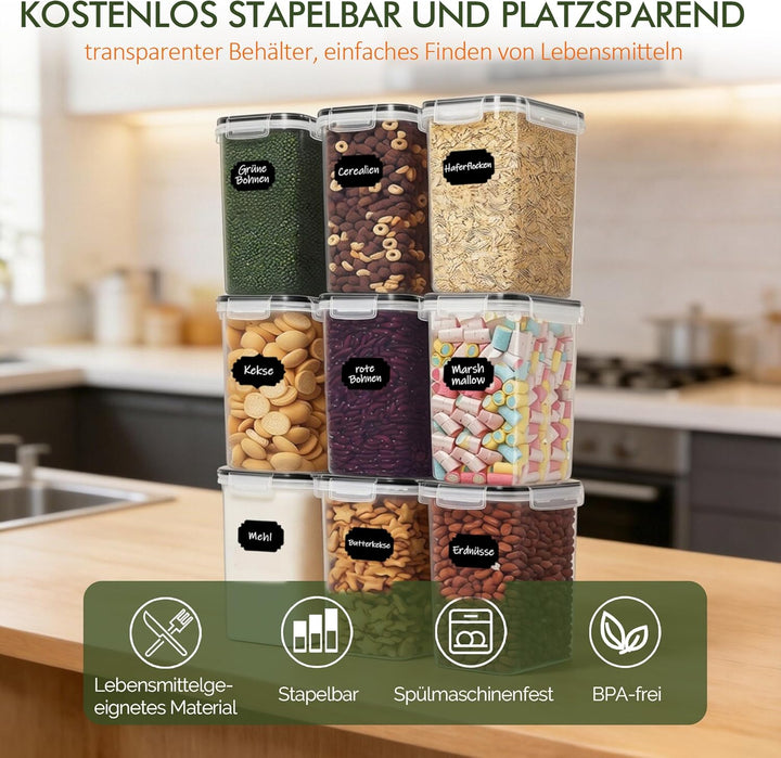 GREELUE 2L*9 Vorratsdosen mit Deckel Luftdicht Set, Aufbewahrungsbox mit Deckel Küche, BPA-frei Luft