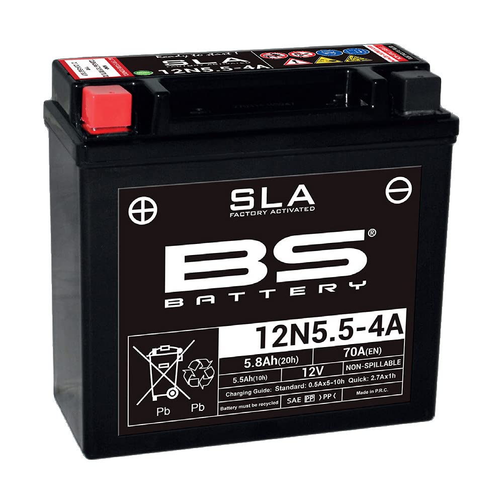 BS Battery 300841 12N5.5-4A AGM SLA Motorrad Batterie, Schwarz
