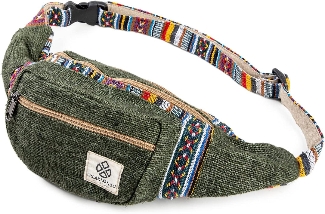Freakmandu Unisex Hanf Gürteltasche – Fanny Packs, Hüftgürteltasche zum Umhängen, Boho Hippie Stil,