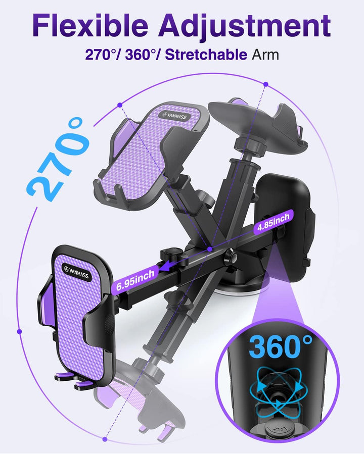VANMASS Handy Halterung Auto 2024 Neuste Farbe Lila Version 3 in 1 Handyhalter für Auto Saugnapf & L