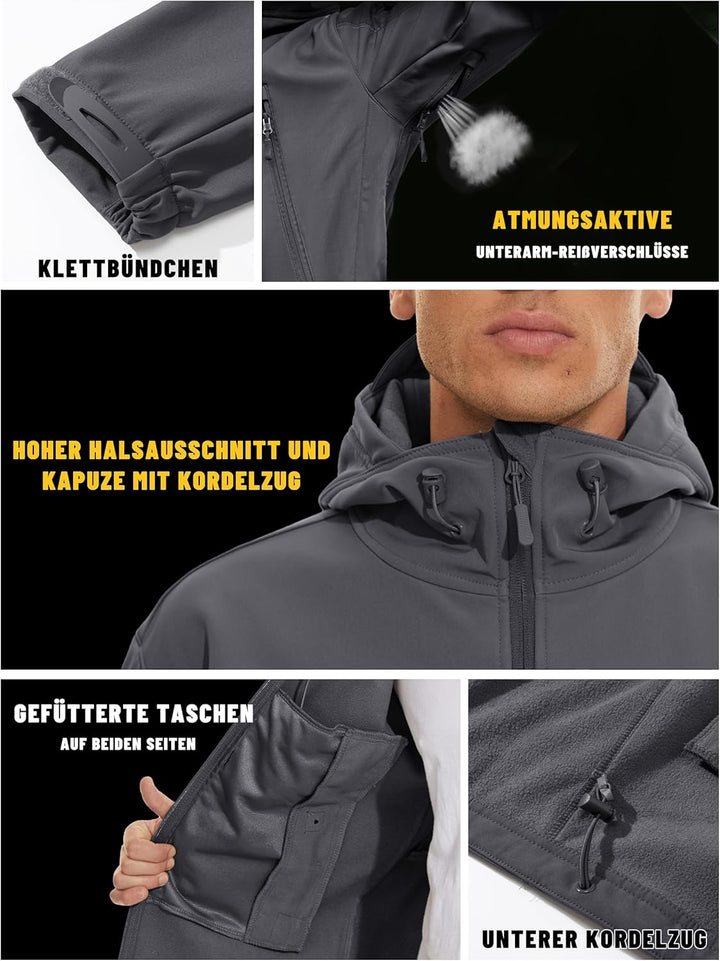 KEFITEVD Tactical Softshell Jacke Herren Fleece Gefüttert Wasserabweisend Atmungsaktiv Outdoorjacke