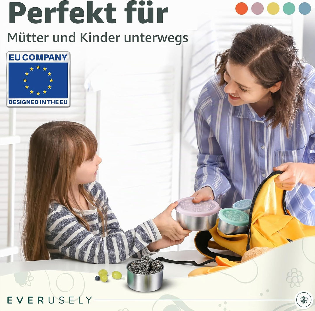 Everusely – Brotdose aus rostfreiem Stahl, auslaufsicher, mit Deckel – 5er-Set, Sorbet-Kollektion –