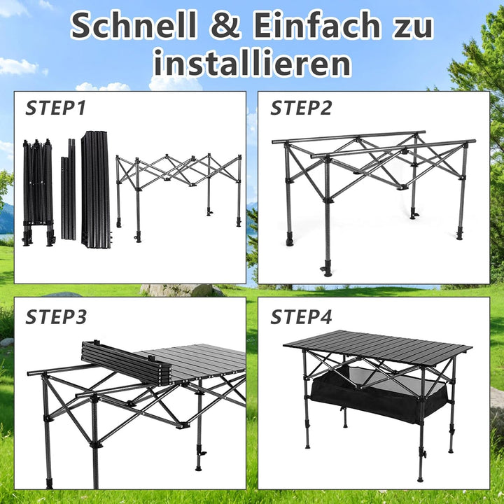 Campingtisch Klappbar, Klapptisch Höhenverstellbar 50-80cm, Camping Tisch Faltbar mit Netztasche &amp; T