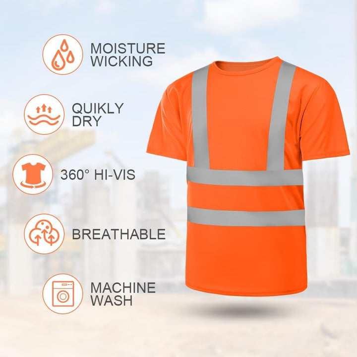 AUYAO Profi Warnschutz T-Shirt Warnkleidung Leicht Kurzarmshirt Kurzarm Hohe Sichtbarkeit Arbeitsshi
