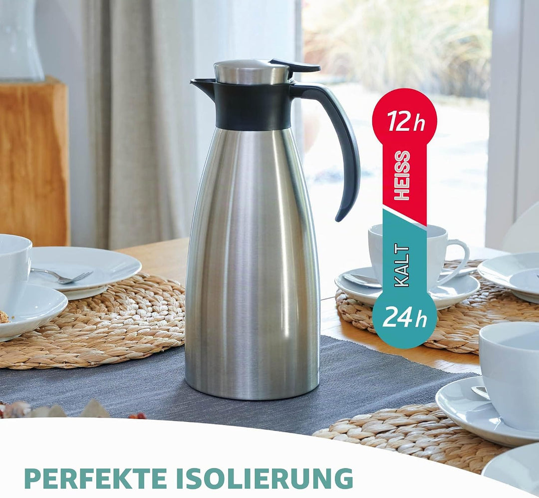 Emsa 514499 Isolierkanne |1,5 Liter | Quick Tip Verschluss, Soft Grip | Edelstahl | schwarz &amp; 514549