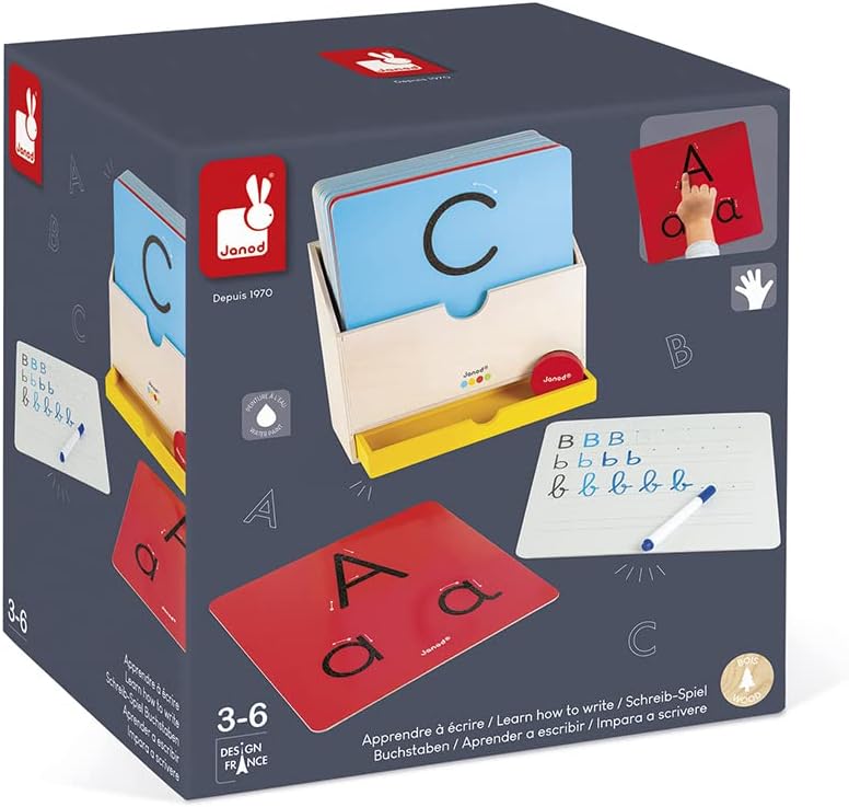 Janod - Essentiel - Schreiben lernen - Lernspiel aus Holz Babys und Kleinkinder - Buchstaben und Les