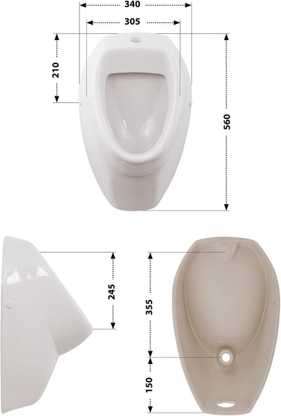 'aquaSu® Urinal Absaug-Urinal Set uVa | Inklusive Druckspüler und Absaugformstück | Zulauf von oben