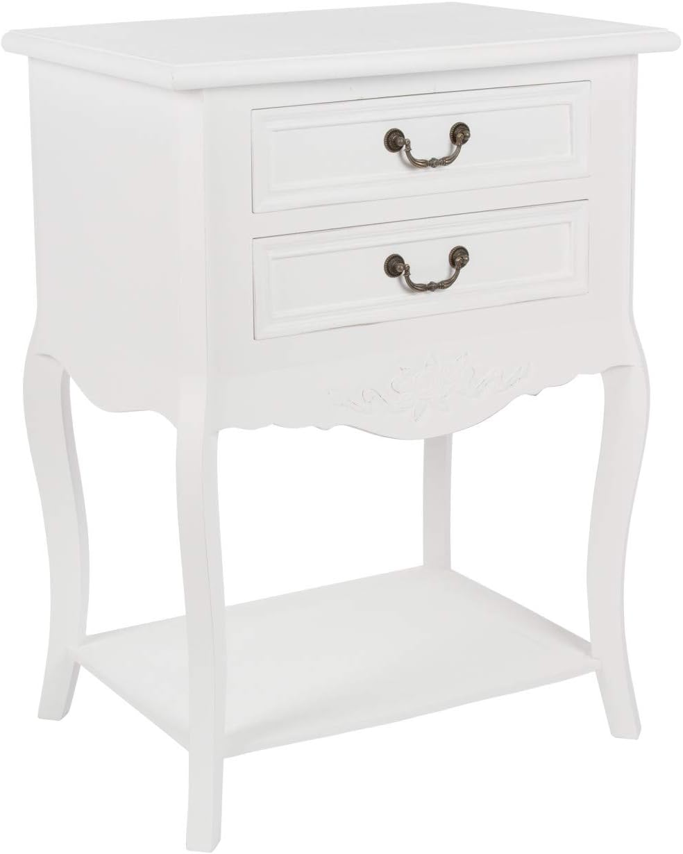 elbmöbel Nachttisch Beistelltisch weiss Antik Shabby chic schmal massiv mit 2 Schublade B 55 x H 73