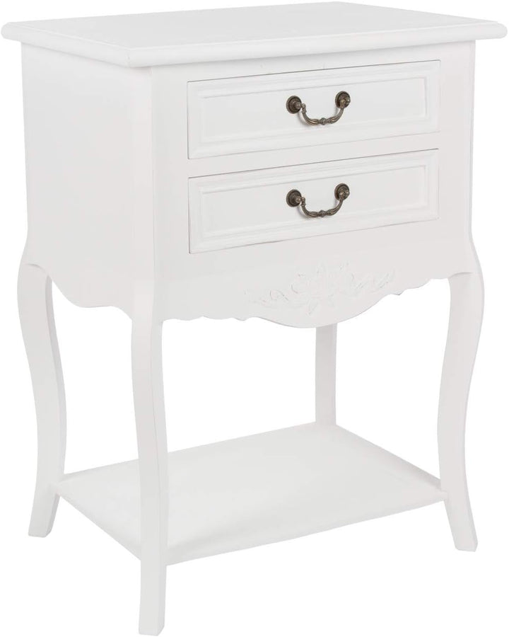 elbmöbel Nachttisch Beistelltisch weiss Antik Shabby chic schmal massiv mit 2 Schublade B 55 x H 73