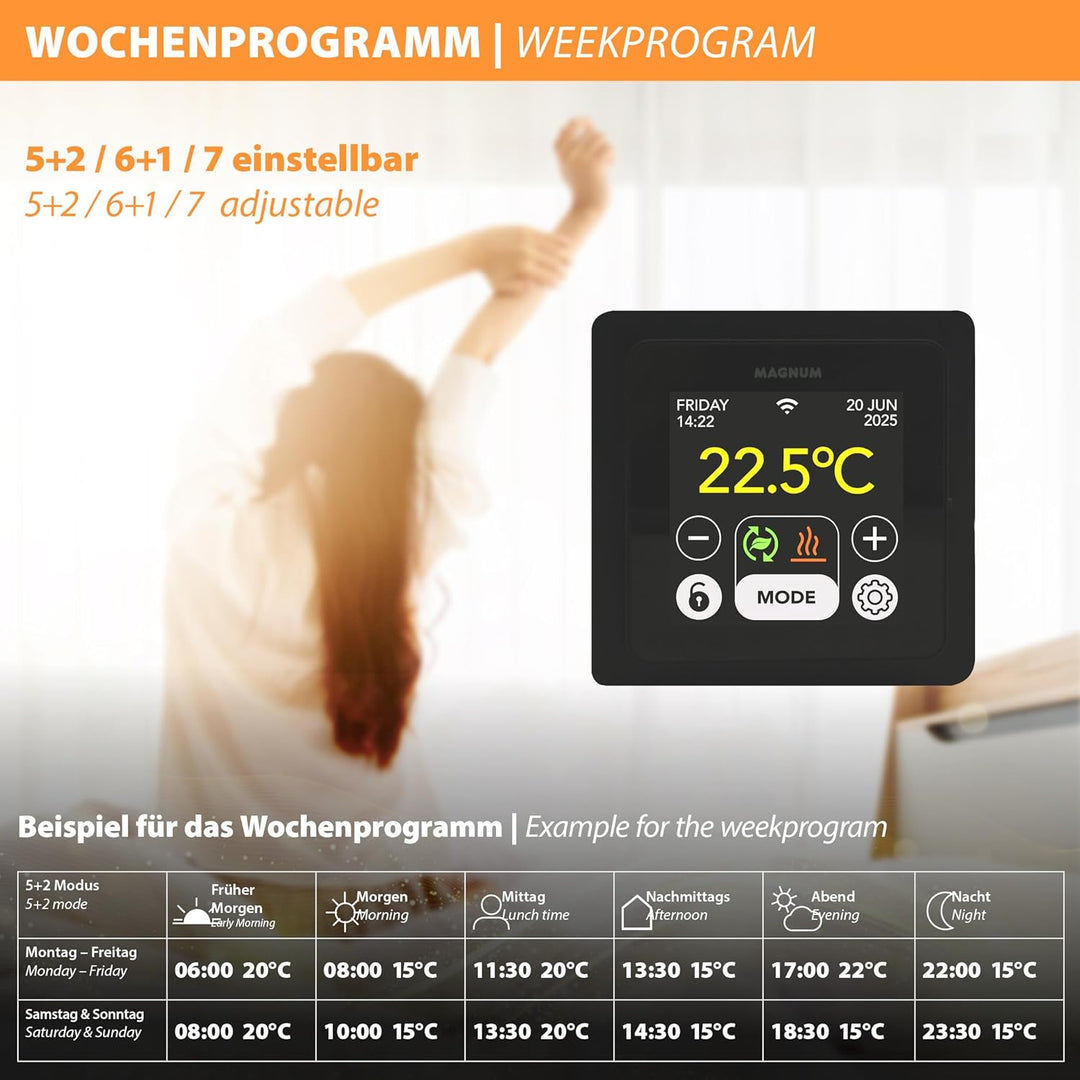 MRC WiFi Smart Thermostat/Raumregler mit Bodenfühler für Fussbodenheizung, Elektro-Heizung, Konvekto