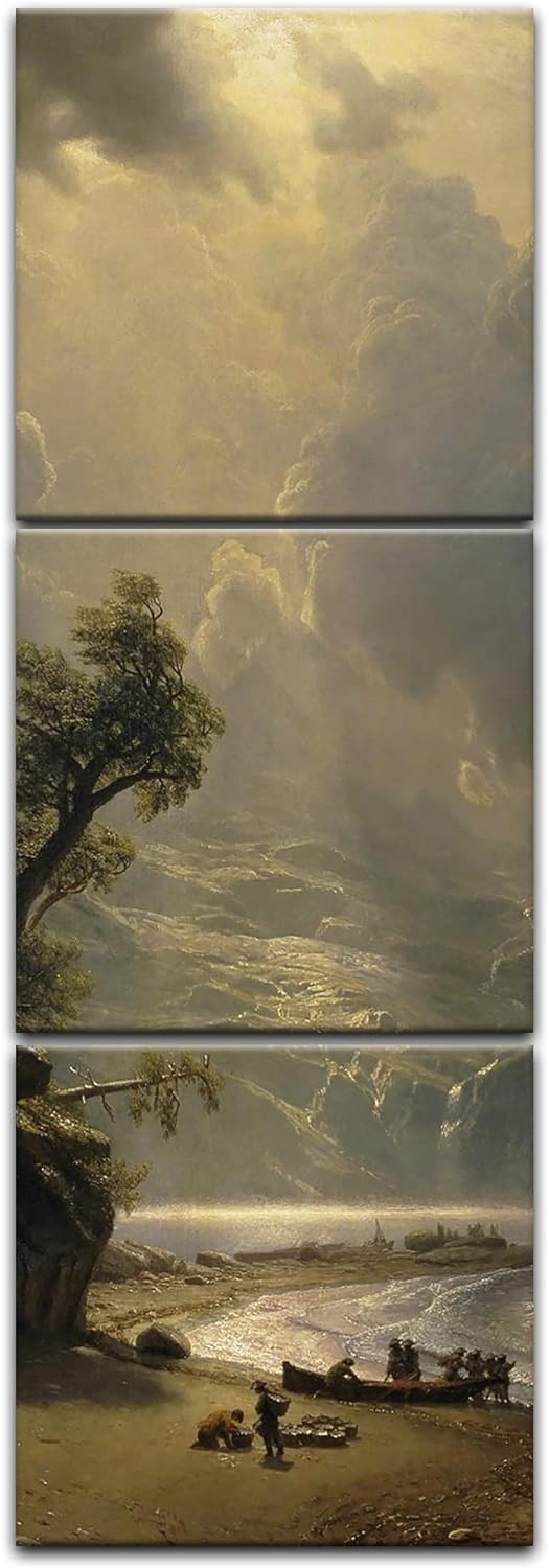 Bilderdepot24 Bild auf Leinwand | Bierstadt Puget Sound on the Pacific Coast in 30x90 cm mehrteilig