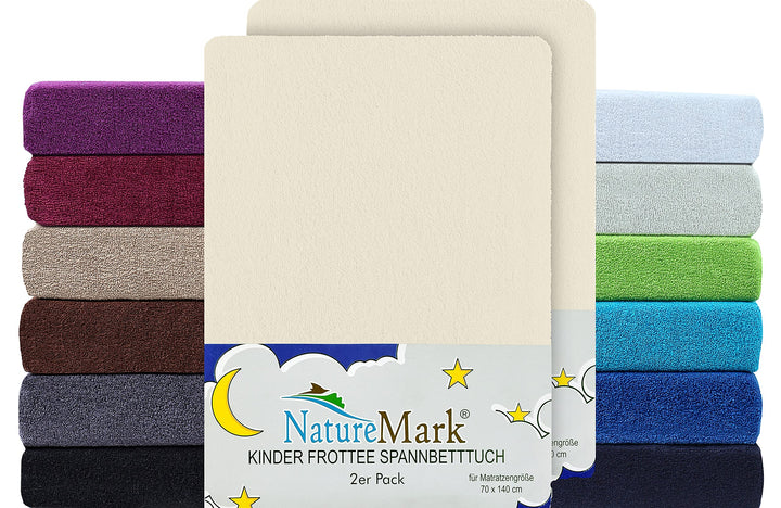 NatureMark 2er Pack Kinder FROTTEE Spannbettlaken, Spannbetttuch kuschelig weich, für Babybett und K