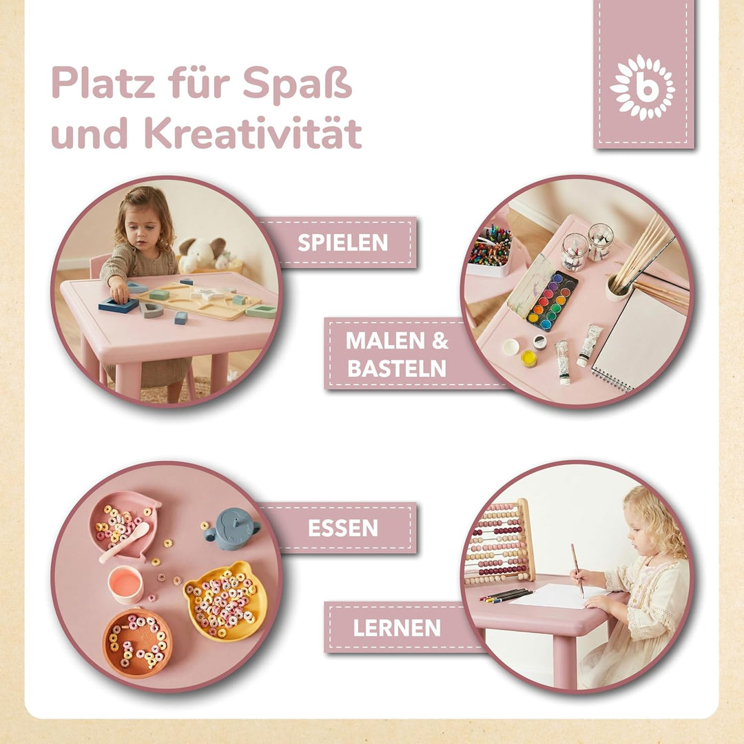 Bieco Kindertisch Gross Dreamy Rose 62x 62x 52 cm | Kinder Tisch | Gartentisch Kunststoff | Gartenmö