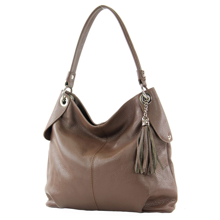 modamoda de T185 Damen Leder Schultertasche, handmade in Italy Terrabraun, Terrabraun