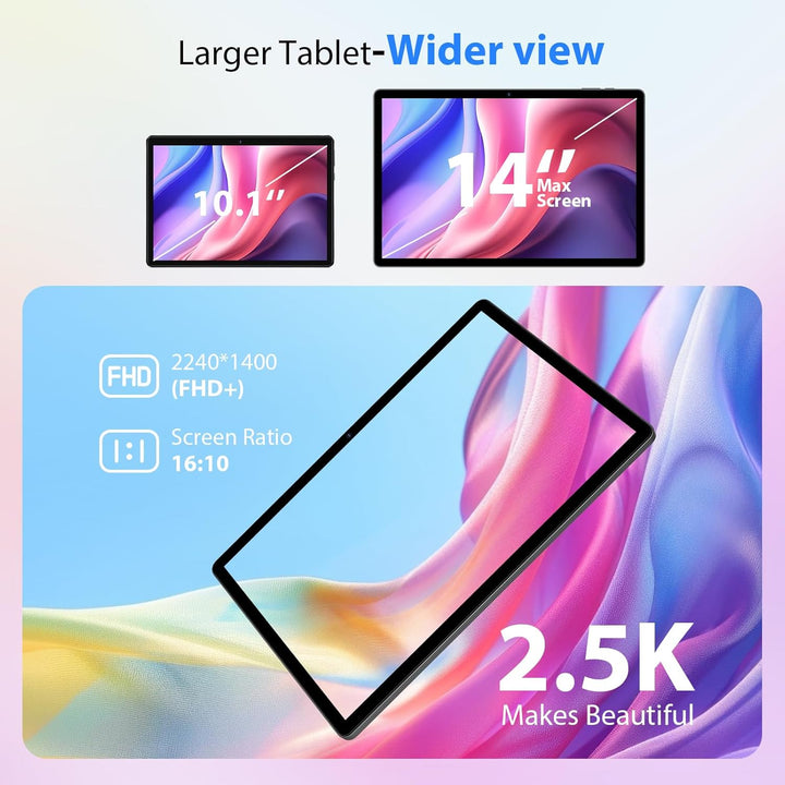 2,5K Android 15 Tablet 14 Zoll, 4G LTE/5G WLAN, 2240x1400FHD, 36GB RAM+512GB ROM (2TB erweiterbar),