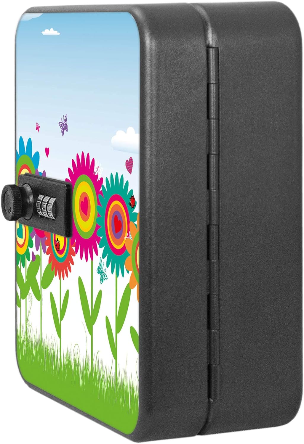 banjado® Burg-Wächter® abschliessbarer Schlüsselkasten mit Motiv Bunte Blumen für 20 Schlüssel - Sch