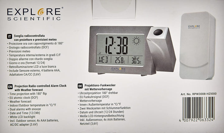 EXPLORE SCIENTIFIC Wettervorhersage RPW3008 Dual Snooze Alarm Silber Silber / Schwarz, Silber / Schw
