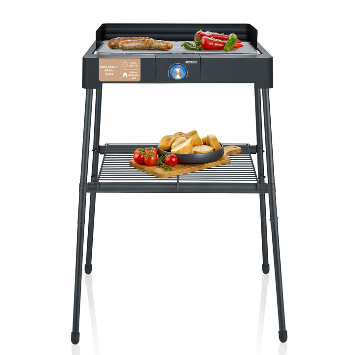 SEVERIN Standgrill mit Edelstahl-Grillrost und Standuntergestell und Ablagerost, Elektrogrill mit sc
