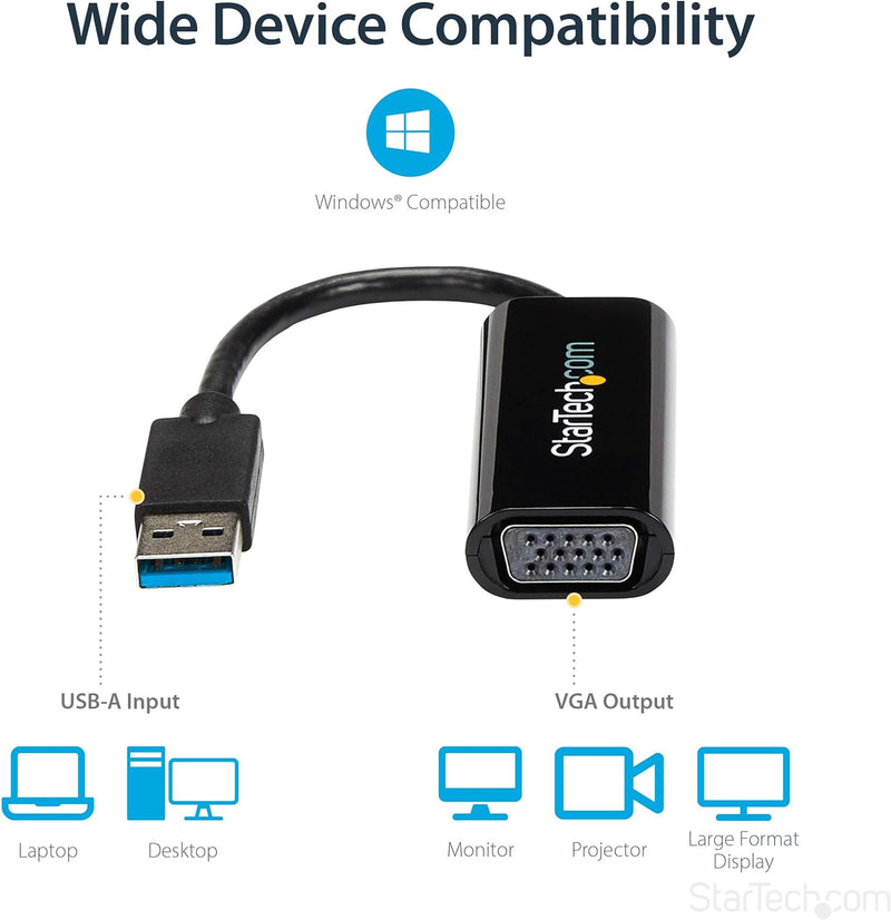 StarTech.com USB 3.0 auf VGA Adapter - Schlankes Design - 1920x1200 Bildauflösung - Externe Video un