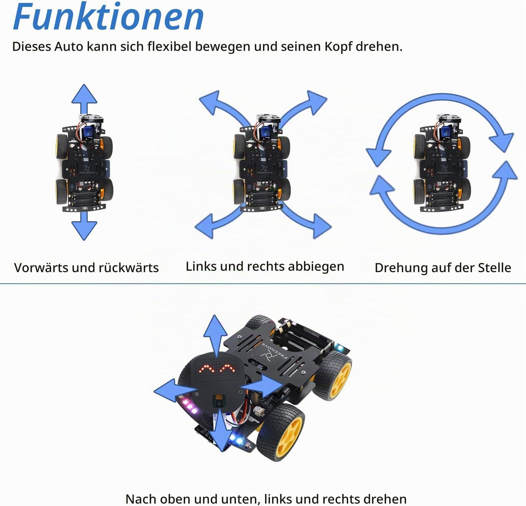 FREENOVE 4WD Car Kit for ESP32 CAM (Included), Dual-core 32-bit 240 MHz Microcontroller, Camera, Dot