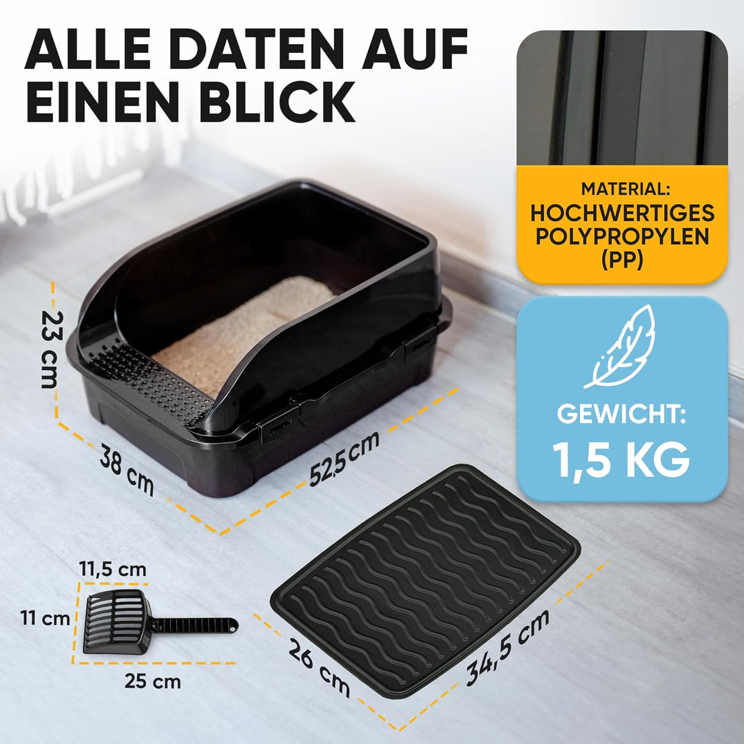 CROPLAS Katzenklo offen gross ohne Deckel,Katzenklo hoher Rand mit Streumatte & Schaufel, grosse Kat