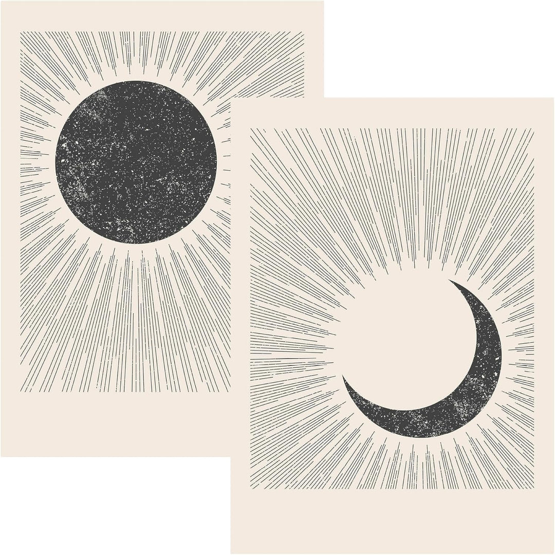 JUNOMI® Sonne und Mond Poster DIN A2, Boho Deko, Minimalistisch, Yoga Zubehör, perfekte Yoga Geschen