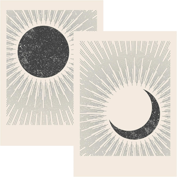 JUNOMI® Sonne und Mond Poster DIN A2, Boho Deko, Minimalistisch, Yoga Zubehör, perfekte Yoga Geschen