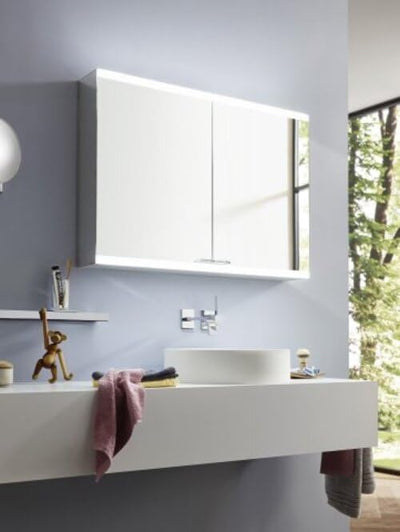 Emco LED Rasier- und Kosmetikspiegel, Wandmodell, Doppelgelenkarm, Vergrösserung 3- Fach, rund, Ligh