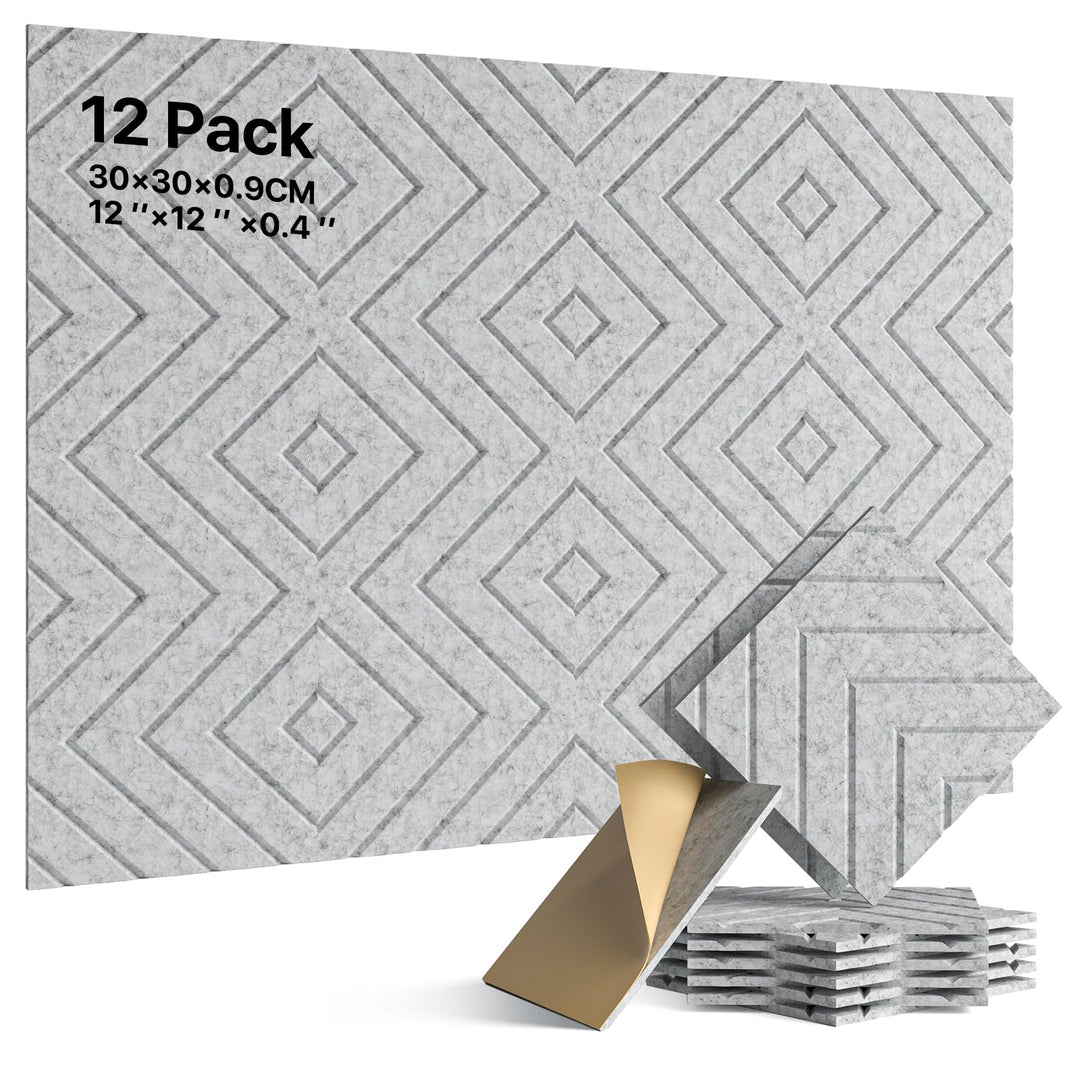 Soundsbay 12St. Akustikpaneele Selbstklebend, DIY Akustikplatten aus Polyester zur Wandpaneele, Scha
