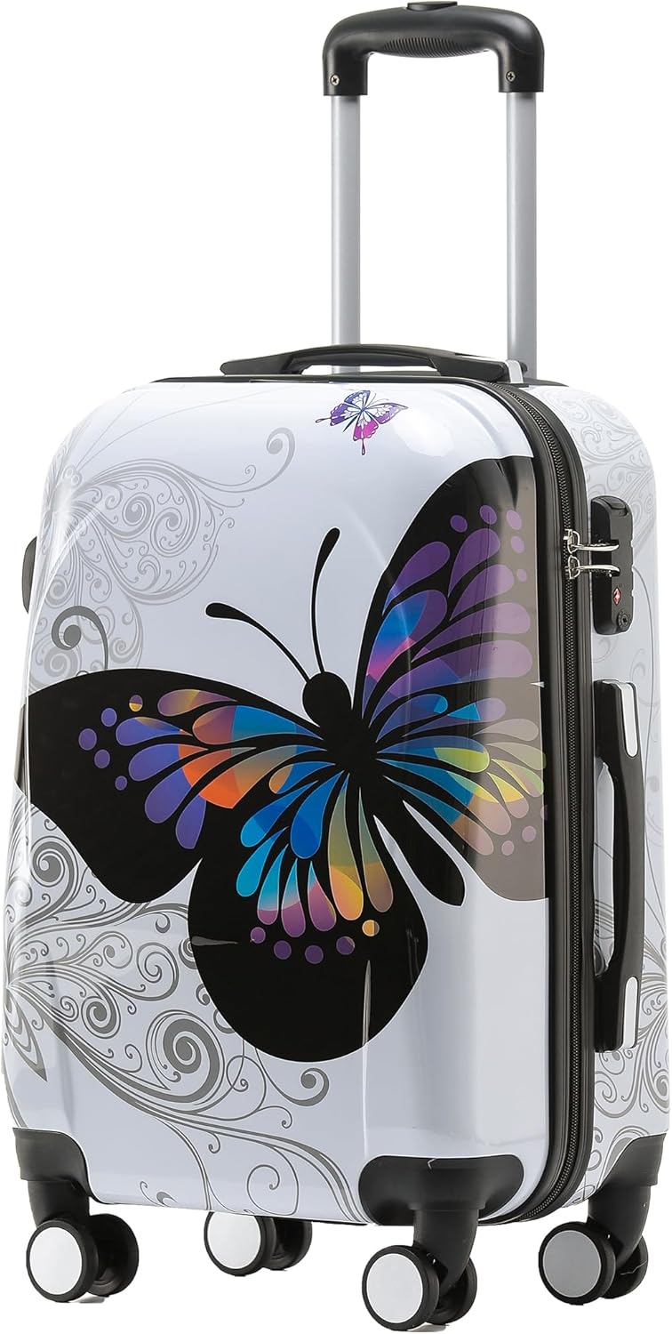 BEIBYE Butterfly 2060 4tlg Reisekoffer Trolley Hartschalen Kofferset (M-56cm+Beautycase) M-56cm + S