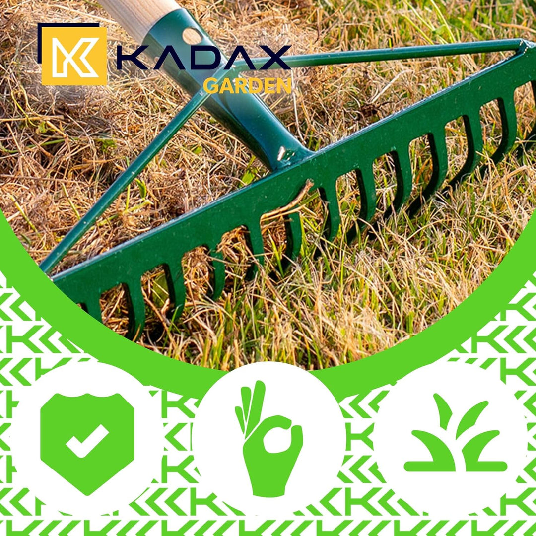 KADAX Rechen, breite Harke für Garten, Beet, Rasen, Gartenharke, Bügelrechen, Rasenrechen aus Metall