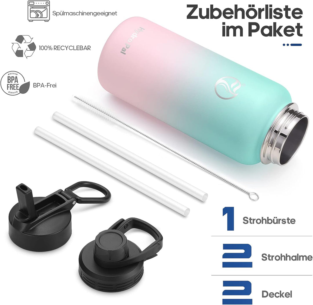HydroPal Edelstahl Trinkflasche - 650ml, 950ml, 1.2L, BPA-Frei, Kohlensäure geeignet, Isolierte Ther