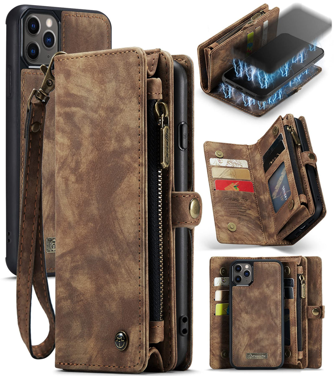UFinetech Magnetische iPhone 11 Pro Hülle Tasche Design Leder TPU Bumper Flip Abnehmbar Flexibel Kar