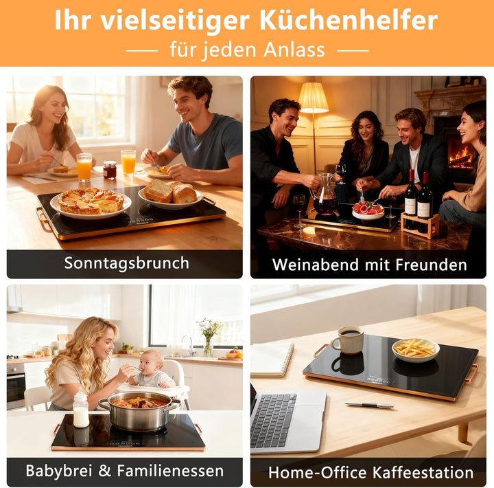 Warmhalteplatte 60x40 cm, 300W Elektrische Wärmeplatte mit Touchscreen, Temperatur einstellbar, Sich