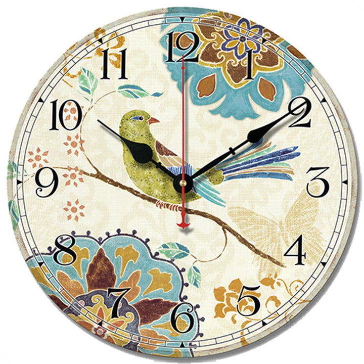 SWHONG Wanduhr, bunt, Shabby Chic, Vogel & Blumen, Nicht Ticking, für Wohnzimmer, Dekoration des Hau