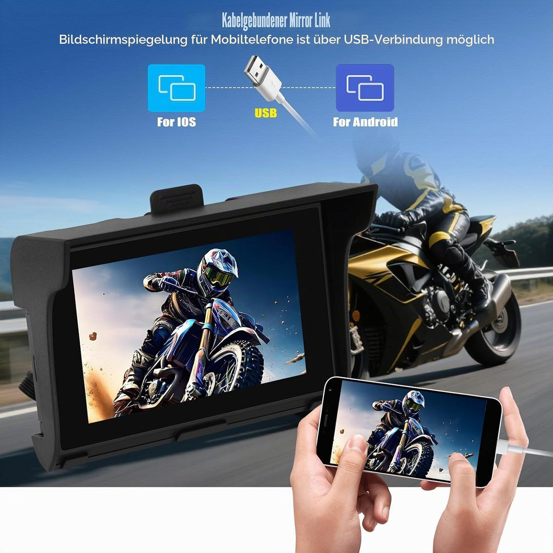 SIXWIN Carplay Motorrad Display für Moto mit Wireless Carplay Android Auto, 5 Zoll HD Touchscreen Bi