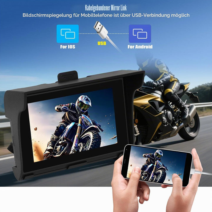 SIXWIN Carplay Motorrad Display für Moto mit Wireless Carplay Android Auto, 5 Zoll HD Touchscreen Bi