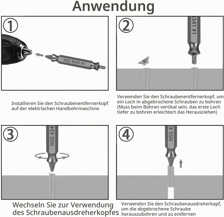 HSS 4341 Schraubenausdreher Set, 5-teilig M3-M18 Beschädigte Schrauben Entferner, Linksdreher mit Se