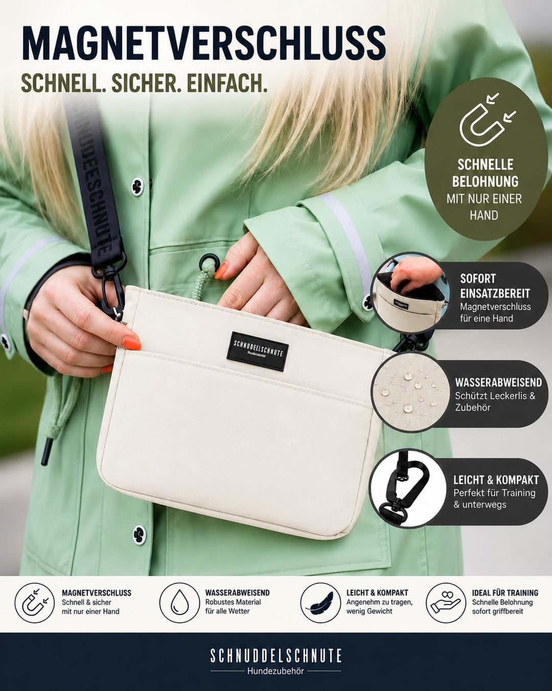 Hängebüdel (Beige) | Mit Magnetverschluss - Geteiltes Leckerlifach - viele Taschen für ausreichend S
