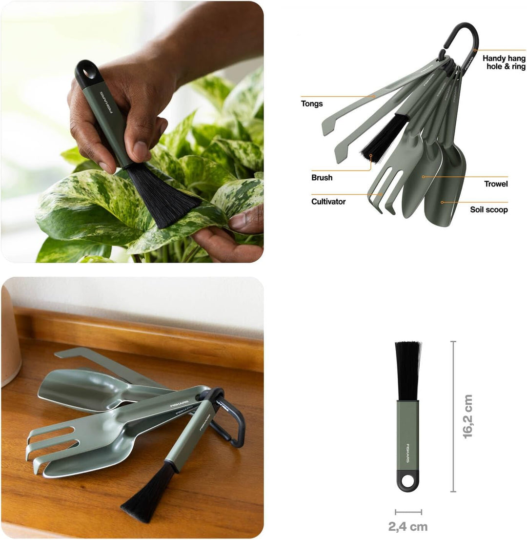 Fiskars Urban Plant Care Pflanzwerkzeuge Set, 5-TLG, All-in-One-Kit für Zimmerpflanzen, Platzsparend